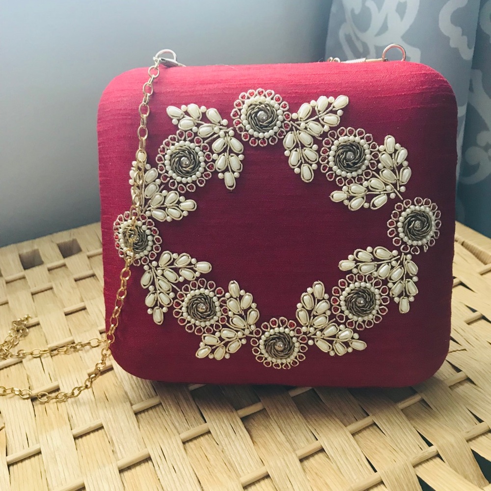Silk hand embroidered purse